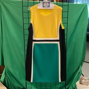 Jamaica mon,  Calvin Klein, black yellow green sleeveless dress 22w